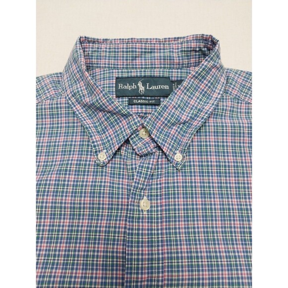 Ralph Lauren Button Down LS Shirt Mens Size XXL Pink Blue Plaid Classic Fit - Picture 1 of 16